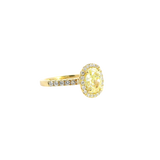 18K Yellow Gold Oval 2.22 Carats Fancy Yellow & Round White Diamond Halo Ring