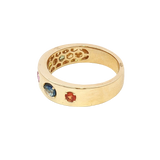 Bold & Elegant 14K Yellow Gold 0.74 Carats Multi Colored, Multi Cut Sapphire Stackable Ring