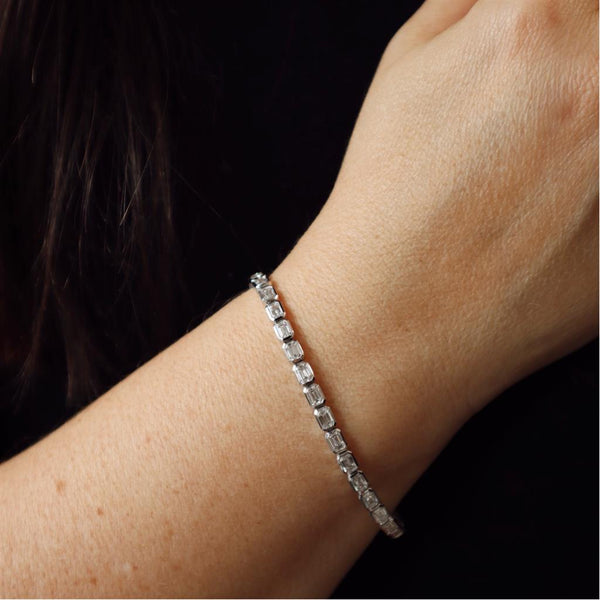 Sophisticated & Timeless Diamond Bracelets 14K Gold White Lab Grown Emerald Cut Diamond Tennis Bracelet - 7.13 CTW, Size 7 Inch