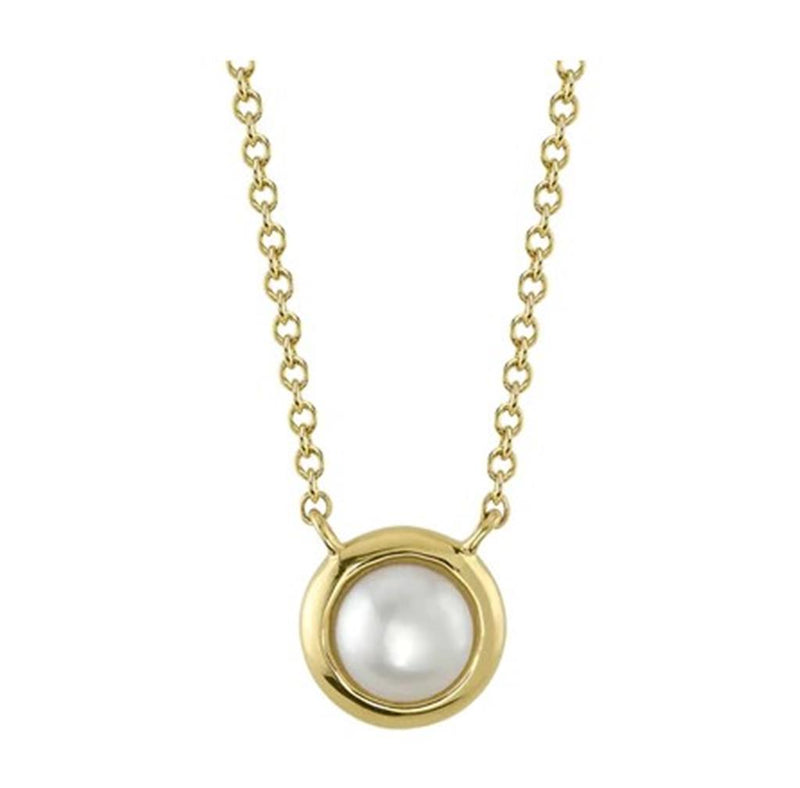Elegant Pearl Necklaces & Pendants 14K Yellow Gold Bezel Set 4.8-5.0MM Pearl Necklce - 18 Inch