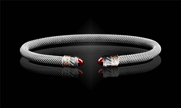 Elegant & Eye Catching Sterling Silver & 14K Yellow Gold Lab Grown Ruby Cuff Bracelet - 6.5 Inch