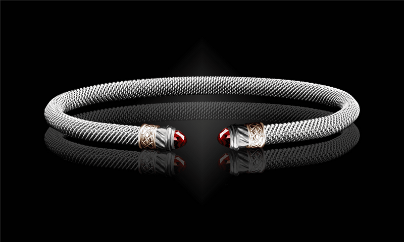 Elegant & Eye Catching Sterling Silver & 14K Yellow Gold Lab Grown Ruby Cuff Bracelet - 6.5 Inch