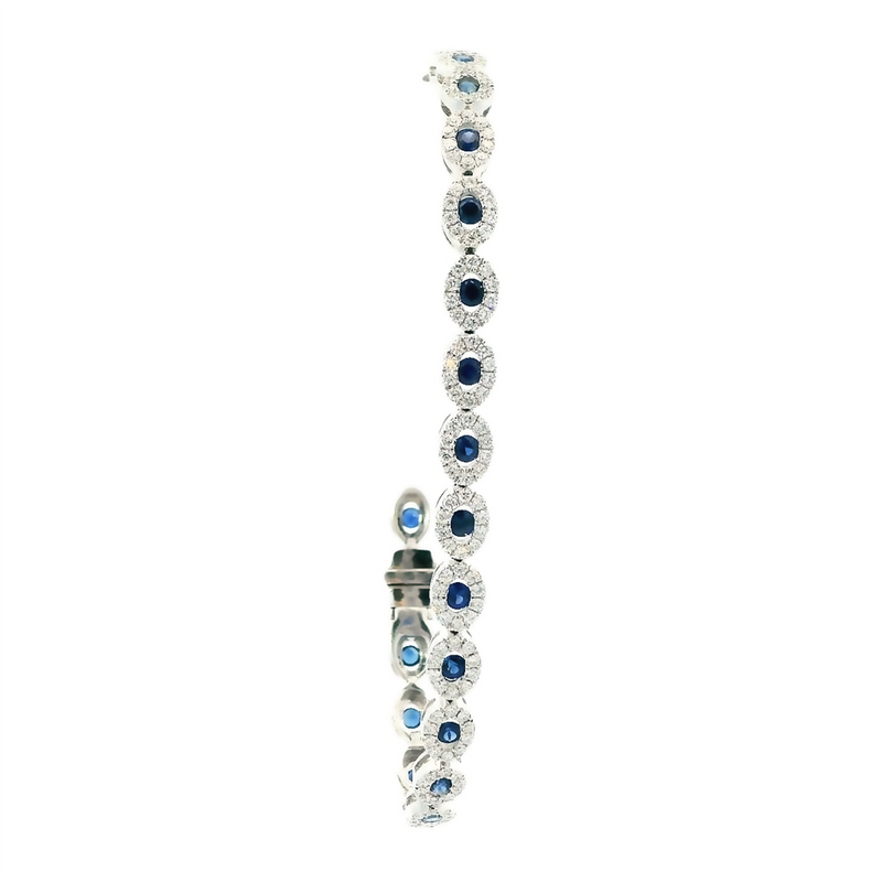 Elegant & Eye Catching 18K Gold White 1.67 Carats Blue Sapphire & 1.79 Carats Diamond Tennis Bracelet, Length 7 Inch