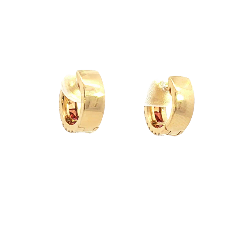 Vibrant Color Stone 18K Yellow Gold 0.75 Carats Multi Colored Fancy Sapphire & 0.32 Carats Diamond Huggie Earrings