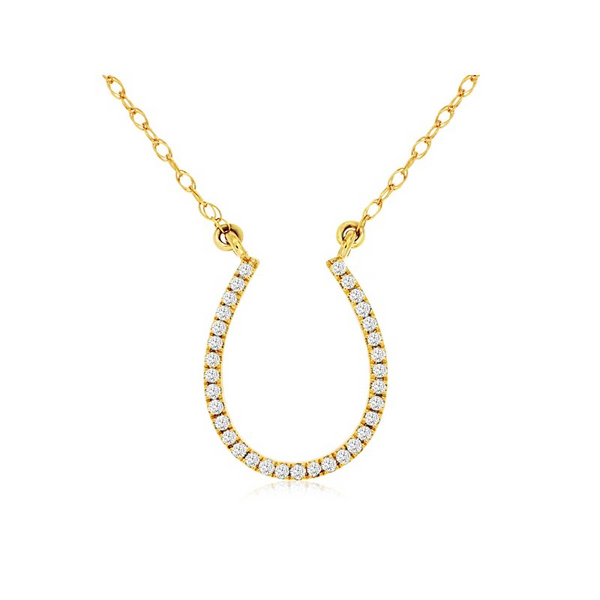 Yellow 14 Karat Gold 0.12 Carats Diamond Horseshoe Necklace