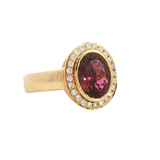 Bold & Elegant 18K Yellow Gold Oval Cut 2.89 Carats Reddish Pink Tourmaline & 0.33 Carats Diamond Halo Ring
