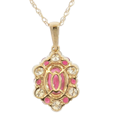 Vibrant Colored Stone Necklaces 14K Yellow Gold 1.10 Carats Ruby & 0.40 Carats Diamond Halo Necklace - 18 Inch