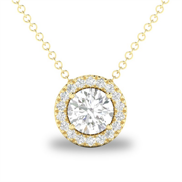 Yellow 10 Karat Gold 0.35 Carats White Sapphire & 0.05 Carats Diamond Halo Necklace