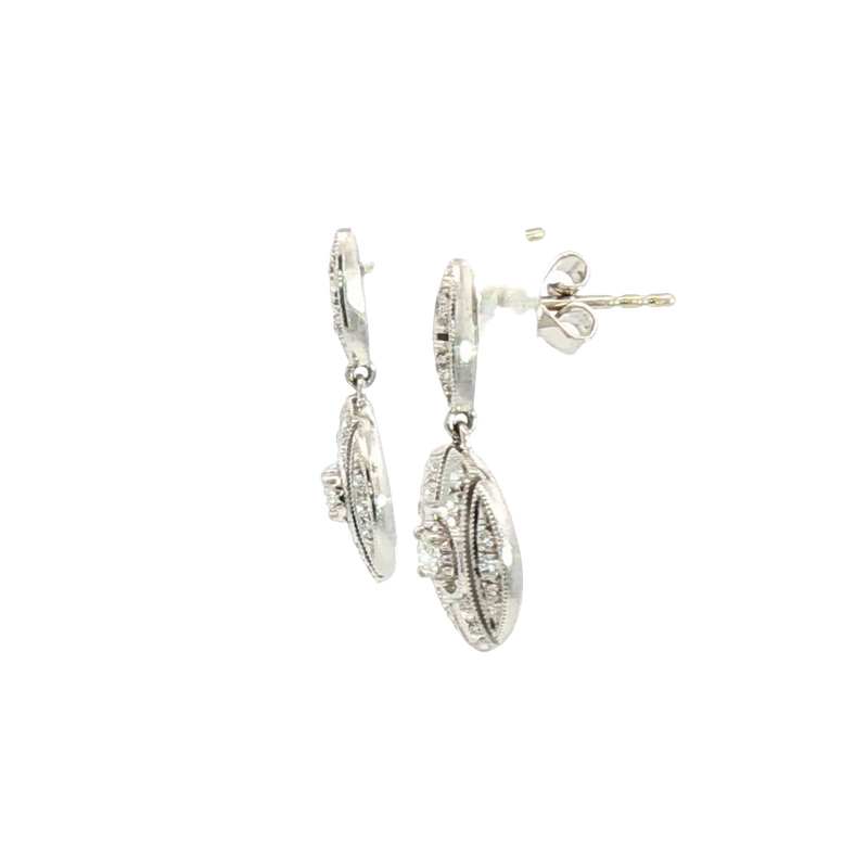 Classic & Contemporary 18K White Gold 0.36 Carats Diamond Art Deco Inspired Drop Earrings