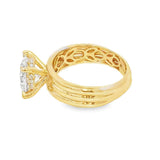 Elegant Diamond Mountings 14K Yellow Gold Round Cut Cubic Zirconium & 0.07 Carats Diamond Hidden Halo Engagement Ring