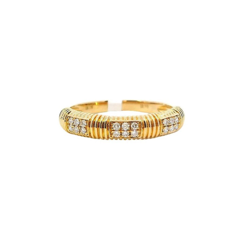 Elegant & Trendy 18K Gold Yellow 0.12 Carats Diamond Stackable Ribbed Fashion Band