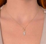 Vibrant Colored Stone Necklaces 14K Yellow Gold 0.75 Carats Mother Of Pearl & 0.13 Carats Diamond Necklace, 18 Inch