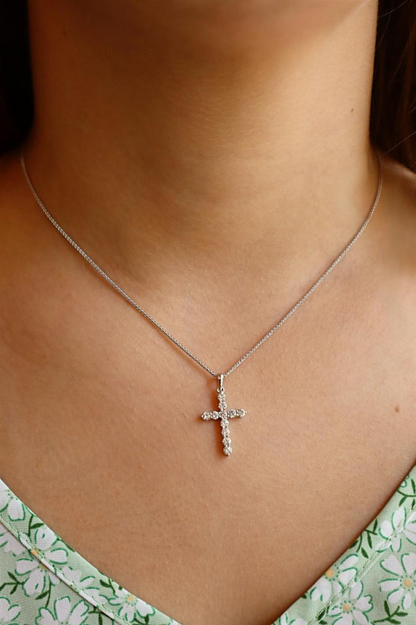 Elegant Diamond Necklaces & Pendants 18K White Gold 0.73 Carats Diamond Medium Cross Pendant