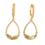 Classic & Contemporary 18K Yellow Gold Baguette & Round 0.93 Carats Diamond Hoop Dangle Earrings