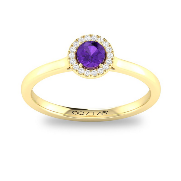 Yellow 10 Karat Gold 0.23 Carats Amethyst & 0.05 Carats Diamond Halo Ring