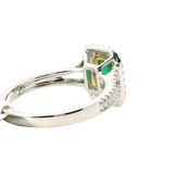 Elegant & Trendy 18K White & Yellow Gold 0.51 Carat Emerald & 0.43 Carat Yellow & White Diamond Double Halo Ring
