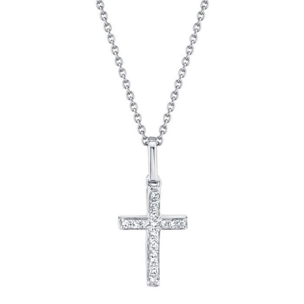 Elegant Diamond Necklaces & Pendants 14K White Gold White 0.06 Carats Diamond Cross Necklace - 18 Inch