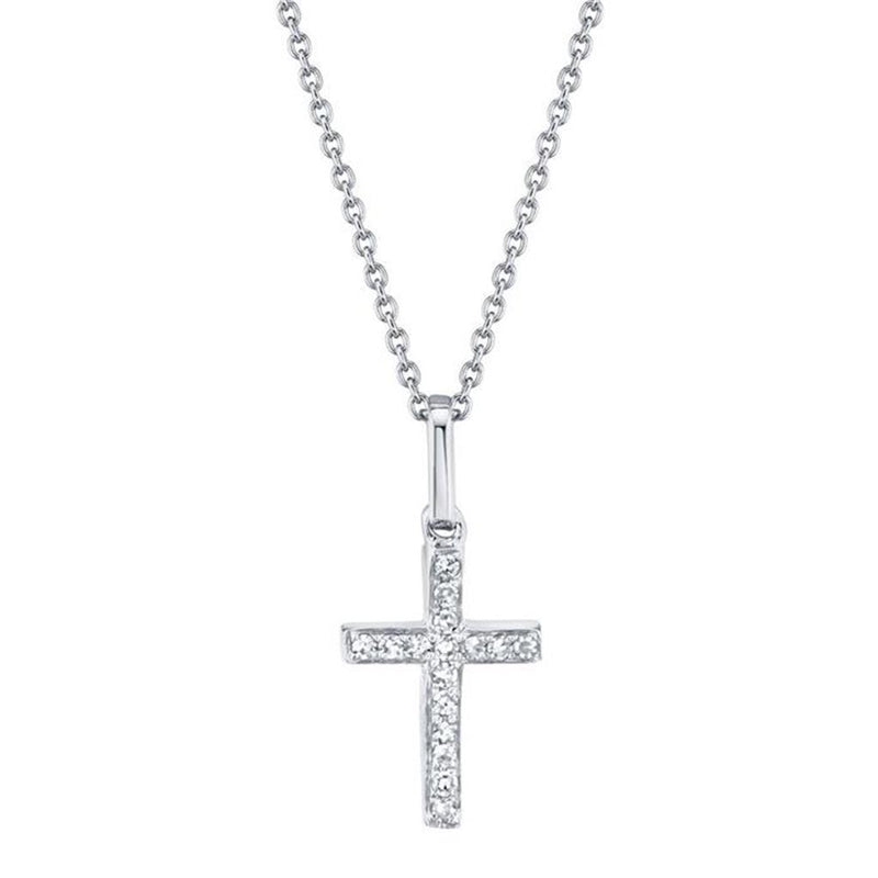 Elegant Diamond Necklaces & Pendants 14K White Gold White 0.06 Carats Diamond Cross Necklace - 18 Inch