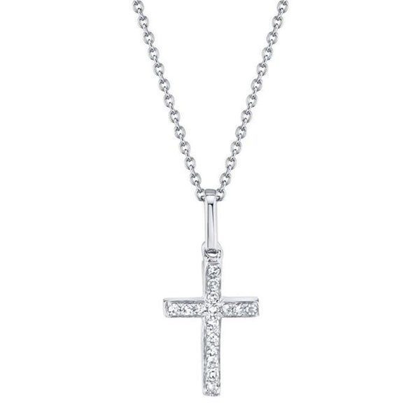 White 14 Karat Gold 0.06 Carats Diamond Cross Pendant Necklace