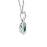 Vibrant 18K White Gold Oval Cut 0.70 Carats Emerald & 0.27 Carats Diamond Halo Pendant