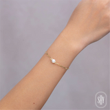 Elegant Pearl Bracelet -14K Yellow Gold Paperclip Link Cultured Pearl & 0.07 Diamond Bracelet - 7 Inch
