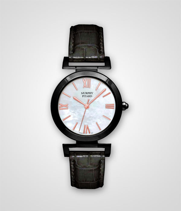 MPJ Black & Rose Gold Stainless Steel 30mm Leather Watch