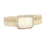 Bold & Elegant 14K Yellow Gold 0.70 Carats Opal & 0.10 Carats Diamond Halo Ribbed Ring