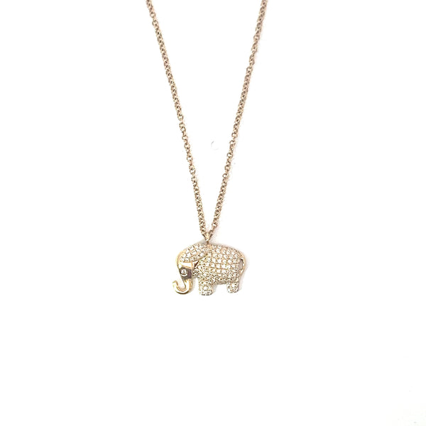 Yellow 14 Karat Gold 0.23 Carats Diamond Elephant Pendant Necklace