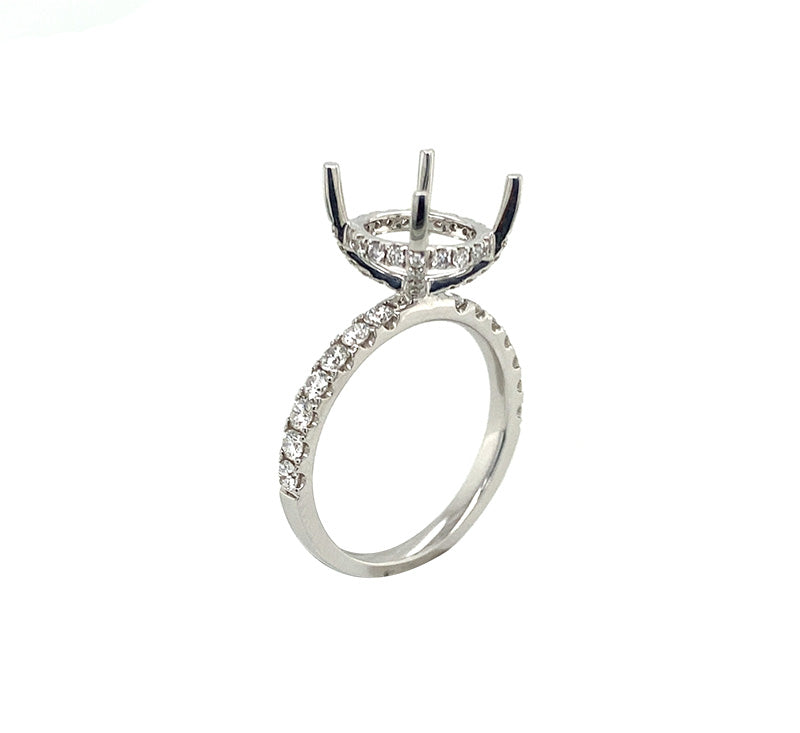 White 18 Karat Gold 0.6 Carats Diamond Hidden Halo Semi-Mount Engagement Ring