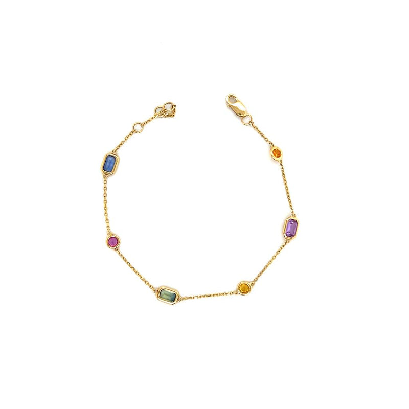 Elegant & Eye Catching 18K Gold Yellow 1.13 Carats Emerald Cut Sapphires & 0.36 Carats Round Cut Sapphires Multi Color Link Bracelet, Length 7 Inch