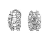 Classic & Contemporary 18K Gold White Baguette & Round Cut 1.30 Carats Diamond Huggie Earrings