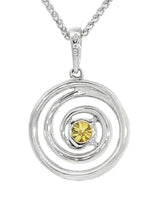 Elegant Diamond Necklaces & Pendants 18K White Gold 0.28 Carats Yellow Diamond & 0.46 Carats Diamond Swirl Halo Pendant