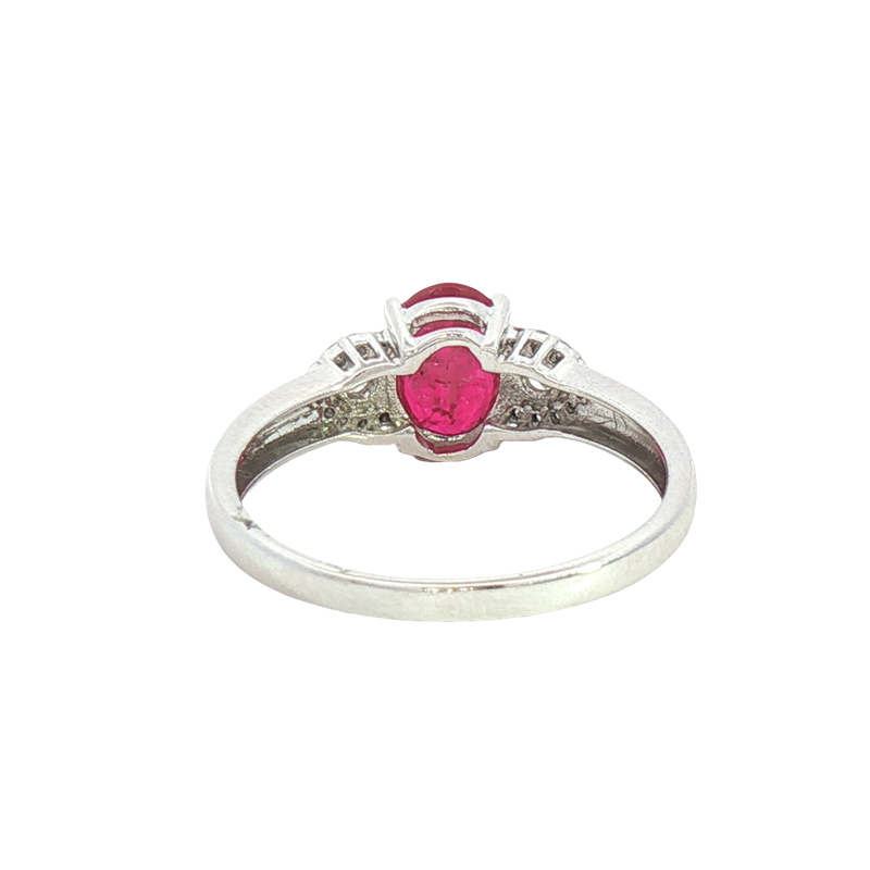 Bold & Elegant 14K White Gold Oval Cut 1.2 Carats Ruby & 0.19 Carats Diamond Ring