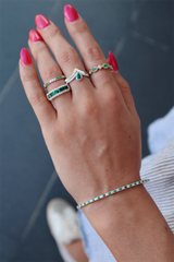 Bold & Elegant 14K Gold Two-Toned Contoured Color Stone Fashion Ring -  0.34 Carats Pear Emerald & 0.13 Carats Round Diamond