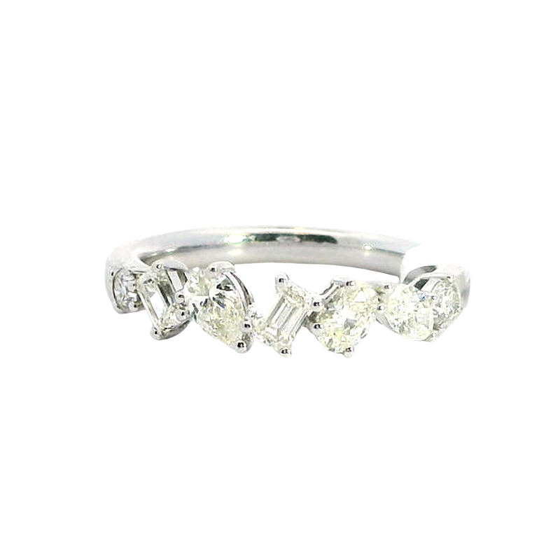 Elegant Diamond Bands 18K White Gold Multi Shape 0.72 Carats Diamond Scatter Band