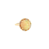 Bold & Elegant 18K Yellow Gold  Cabochon Cut 4.24 Carats Opal & 0.11 Carats Diamond Halo Ring