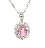 Vibrant Colored Stone Necklaces 14K White Gold 0.35 Carats Sapphire & 0.20 Carats Diamond Halo Necklace - 18 Inch