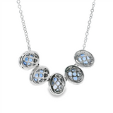 Vibrant Colored Stone Necklaces 18K Gold White 3.67 Carats Sapphires & 0.59 Carats Diamonds Halo Necklace, 18 Inch