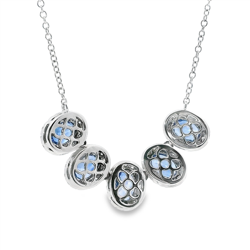 Vibrant Colored Stone Necklaces 18K Gold White 3.67 Carats Sapphires & 0.59 Carats Diamonds Halo Necklace, 18 Inch