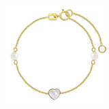 14K Yellow Gold June Birthstone Mother of Pearl Heart & Pearls Bracelet For Children
