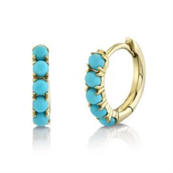 Vibrant Color Stone 14K Gold Yellow 0.43 Carats Turquoise Huggie 10MM Earrings