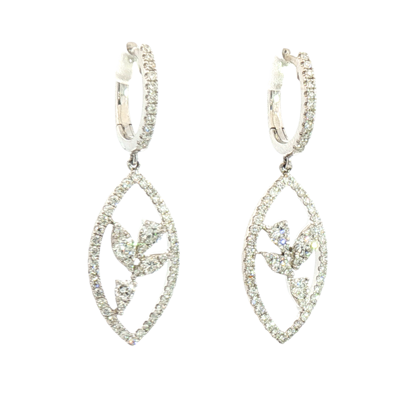 Classic & Contemporary 18K White Gold 0.89 Carats Diamond Dangle Earrings