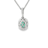 Vibrant 18K White Gold Oval Cut 0.70 Carats Emerald & 0.27 Carats Diamond Halo Pendant