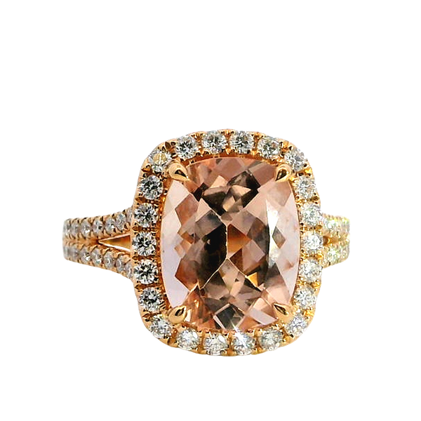 Bold & Elegant 18K Rosé Gold Cushion Cut 3.80 Carats Morganite & 0.75 Carats Diamond Halo Ring