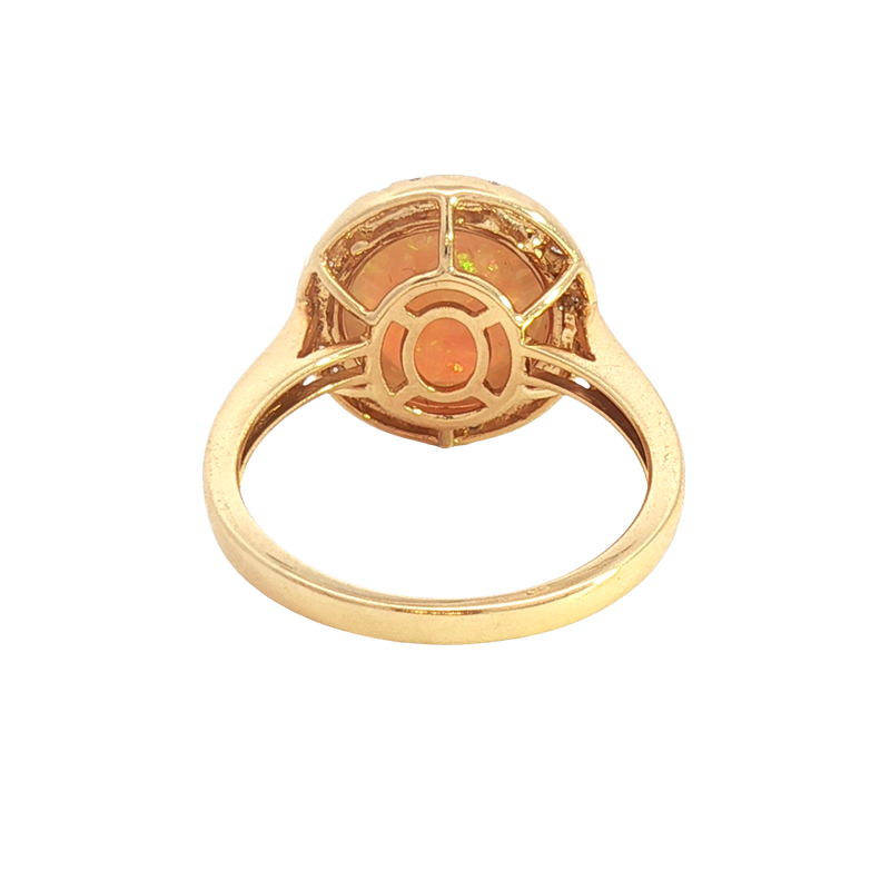 Bold & Elegant 18K Yellow Gold  Cabochon Cut 4.24 Carats Opal & 0.11 Carats Diamond Halo Ring