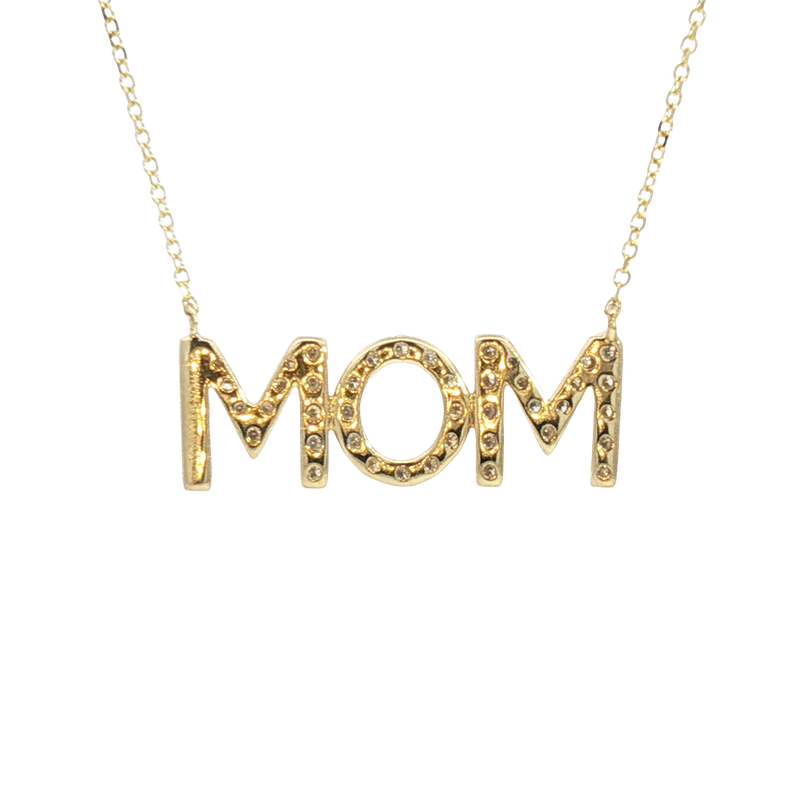Elegant Diamond Necklaces 14K Yellow Gold  0.473 Carats Diamond "MOM" Necklace - 18 Inch
