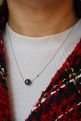 Elegant Pearl Necklaces & Pendants 14K Yellow Gold &  8 - 9 MM Tahitian Cultured Black Pearl & 0.01 Carats Diamond Necklce - 18 Inch