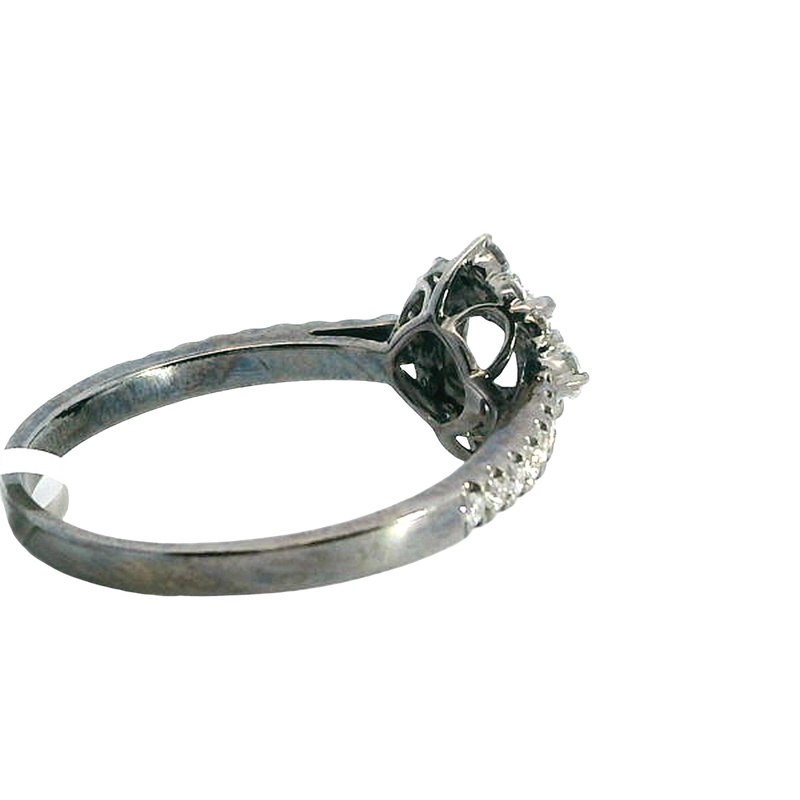 Contemporary 18K White Gold Halo With Gun Metal Finish 0.96 Carats Diamond Ring