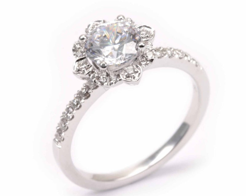 White 18 Karat Gold .26 Carats Diamond Halo Round Engagement Ring