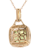 Vibrant 14K Rosé Gold Cushion Cut 2.10 Carats Peridot & 0.24 Carats Diamond Halo Necklace - 18 inch